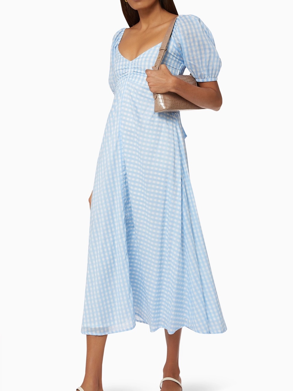 Faithfull the brand Charlize midi dress blue white check size 6 medium